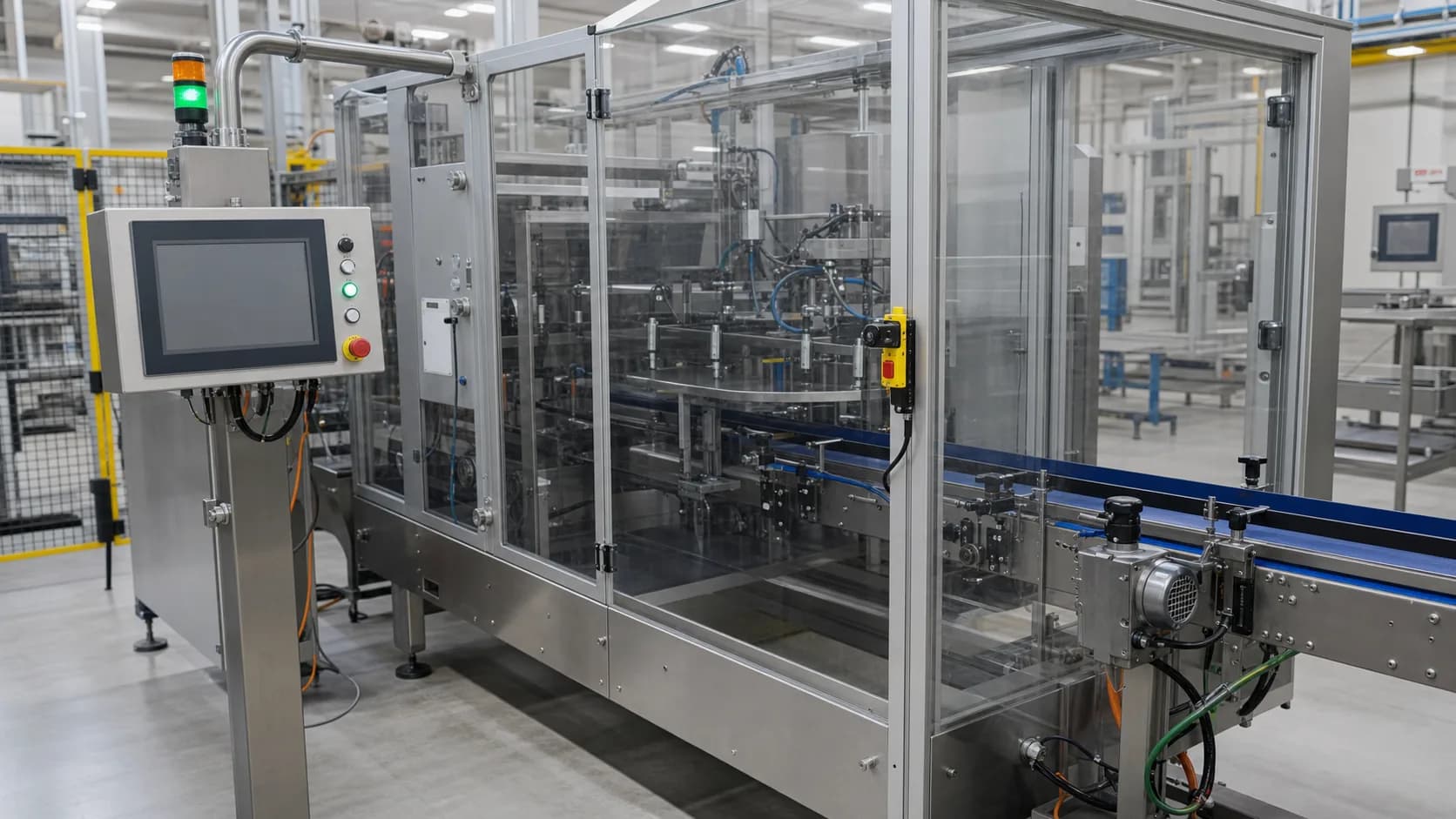 Verpackungslinie mit Bedienpanel und Schutztürsensor